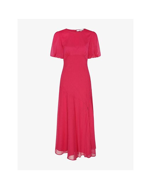 OMNES Pink Nola Round-Neck Puff-Sleeve Woven Maxi Dress