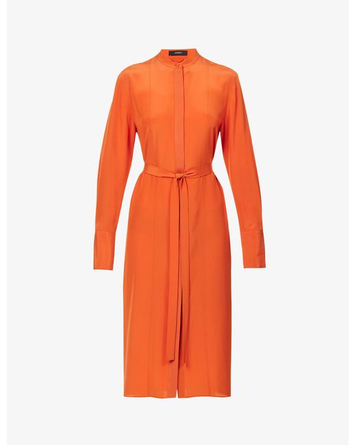 JOSEPH Arlington Self-tie Silk Midi Dress in Orange | Lyst