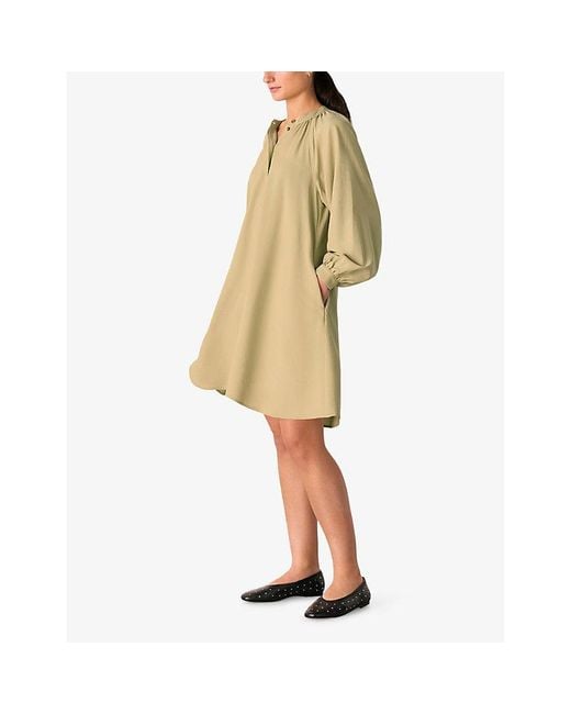Whistles Metallic Button-Neck Relaxed-Fit Gathered Woven Mini Dress