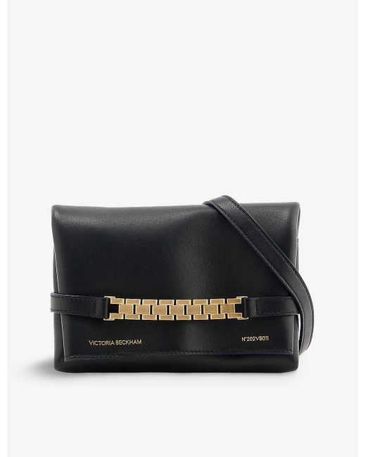 Victoria Beckham Black Chain-embellished Mini Leather Pouch Bag
