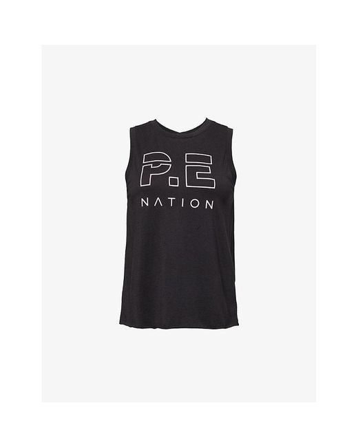 P.E Nation Black Shuffle Logo-print Organic-cotton Top