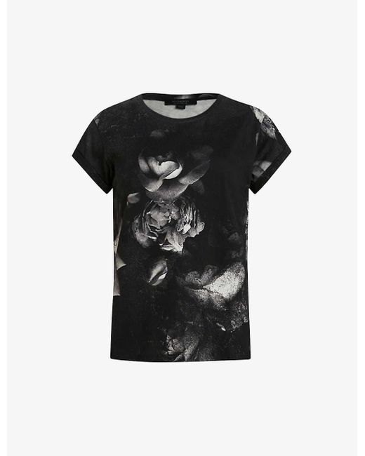 AllSaints Rosalia Anna Floral Organic-cotton T-shirt in Black | Lyst