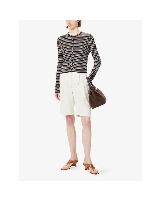 Theory Black Crop Rib-Knit Linen-Blend Cardigan