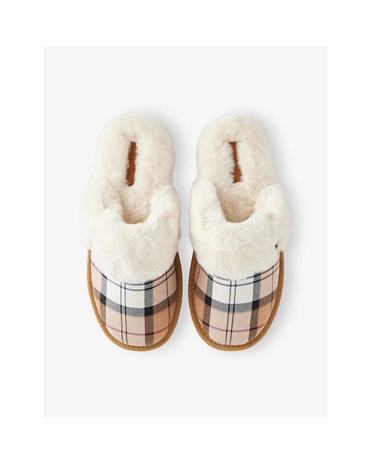 Barbour Natural Claudia Fabric And Faux-Fur Slippers