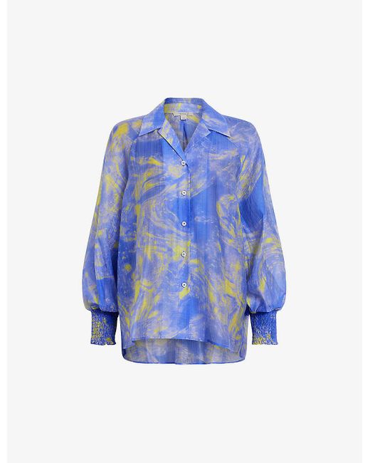 AllSaints Blue Isla Graphic-print Relaxed-fit Woven Shirt