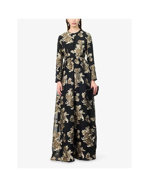 Huishan Zhang Black Amanda Floral Woven Maxi Dress