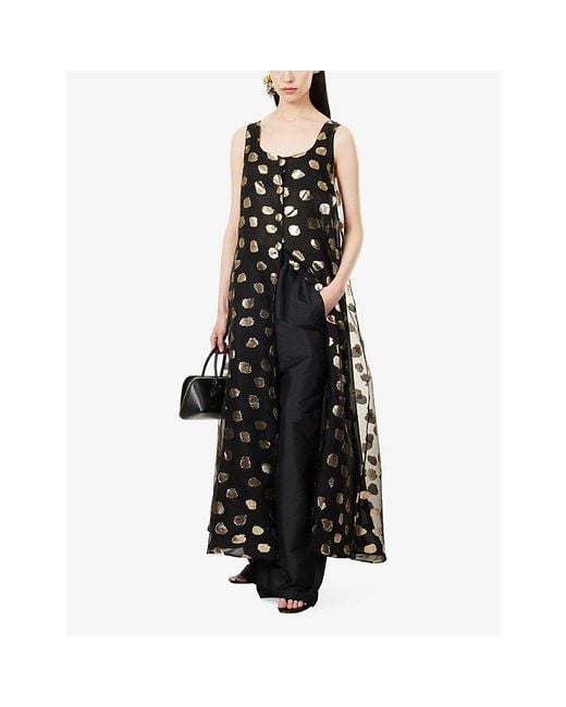 Reem Alkanhal Black Felwah Polkadot Silk-Blend Maxi Dress