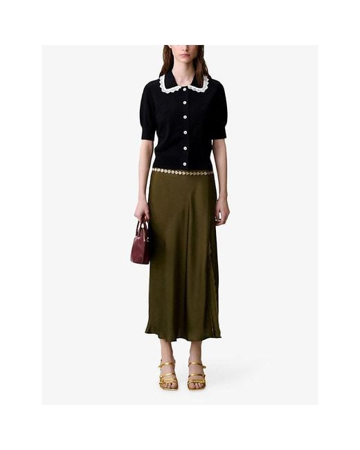 Claudie Pierlot Black Collared Short-Sleeve Knitted Cardigan