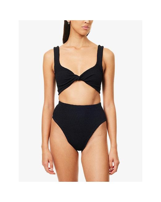 Hunza G Black Jamie Twist Seersucker Bikini Set