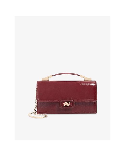 Dune Red Skilled Patent-Leather Top-Handle Bag