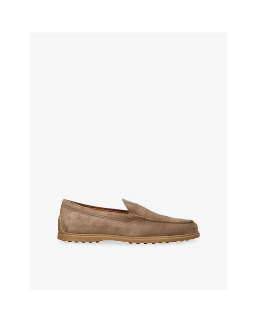Tod's Brown Pantofola Suede Loafers for men