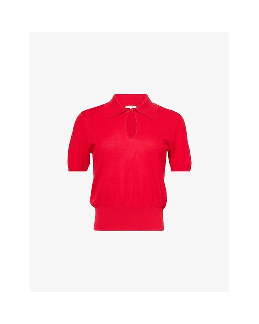 FRAME Red The Keyhole Polo Cotton-Modal Knitted Top