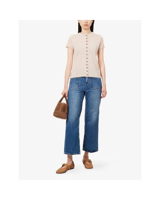 ME+EM Natural Short-Sleeve Knitted Cashmere Cardigan