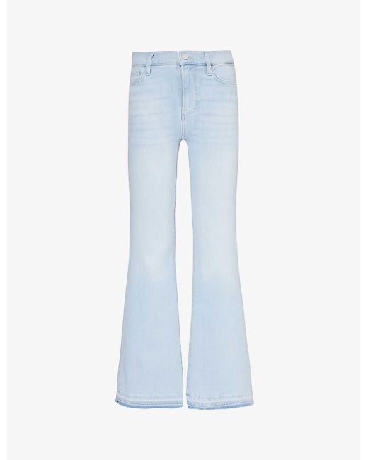 FRAME Blue Flare Fray Side-slit High-rise Straight-leg Stretch-denim Blend Jeans