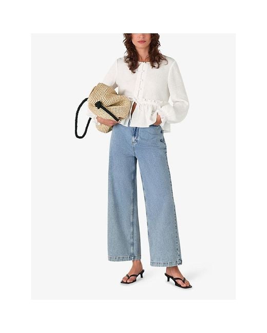 Whistles White Button-Down Peplum-Hem Cotton Blouse