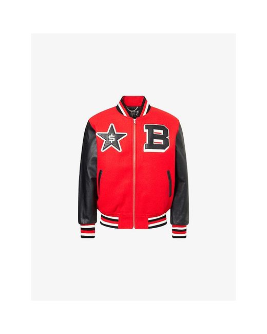 BBCICECREAM Red Varsity Leather-Sleeves Woven Jacket for men