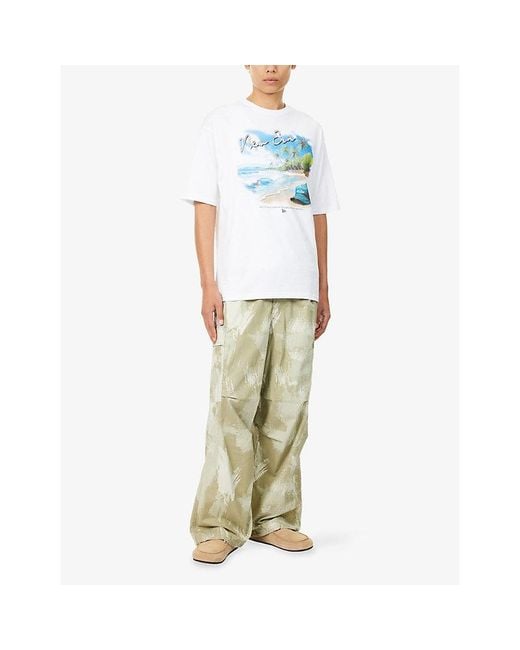 KTZ Blue Beach Graphic-Print Oversized Cotton-Jersey T-Shirt for men
