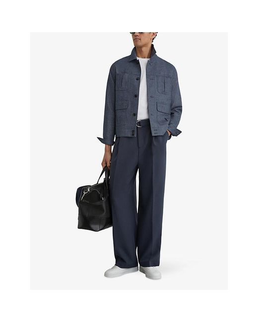 Reiss Blue Lagos Patch-Pocket Stretch-Woven Jacket for men
