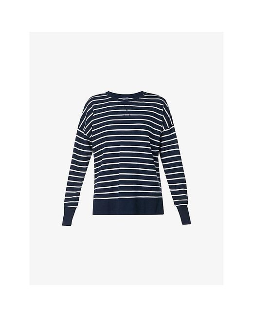 Sweaty Betty Blue After Class Longline Striped Cotton-Blend Jumper