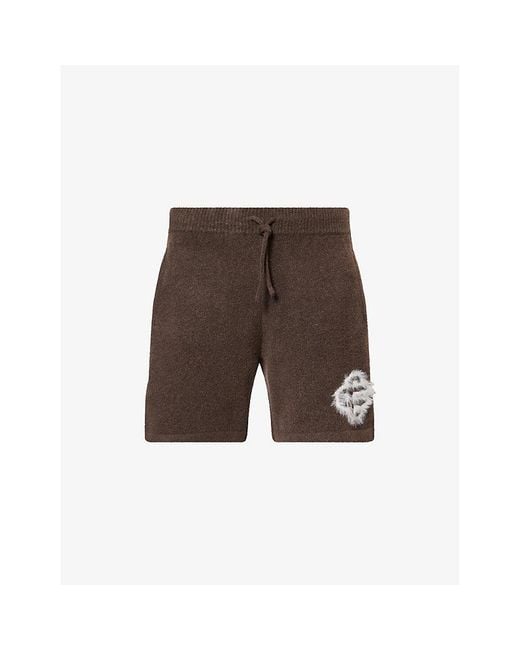 The Couture Club Brown Fluffy Emblem Relaxed-Fit Knitted Shorts for men