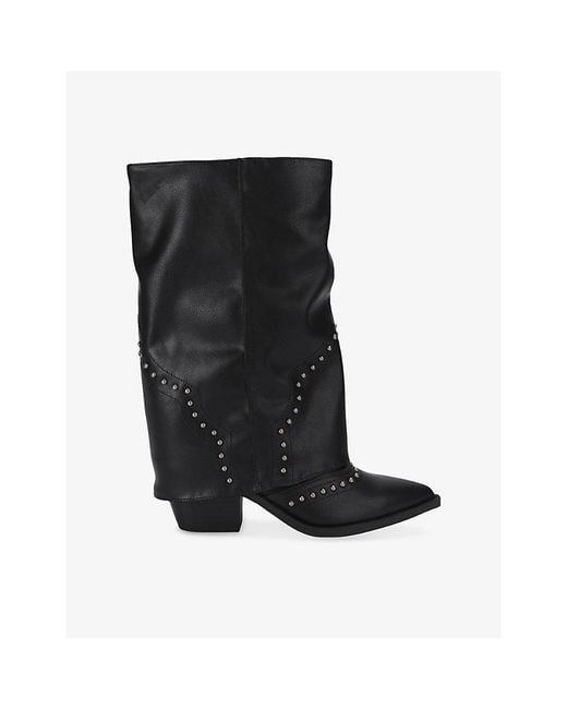 Steve Madden Black Saddle Heeled Leather Knee-High Boots