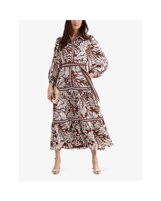 Phase Eight Natural Coralie Graphic-Print Stretch-Woven Midi Dress