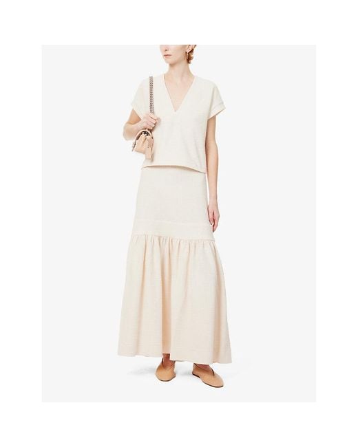 ME EM Textured Tiered High rise Cotton blend Maxi Skirt in Natural Lyst