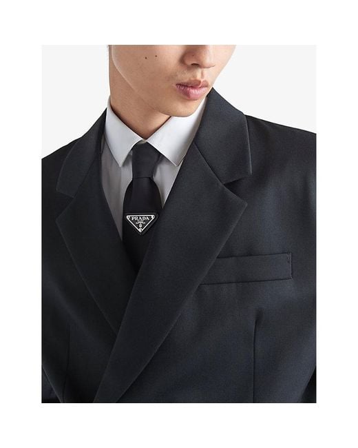 Prada Black Re-nylon Logo-plaque Recycled-nylon Tie for men