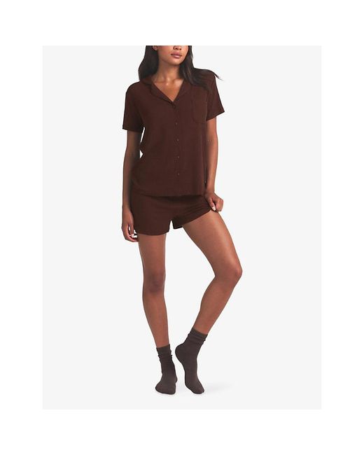 Skims Brown Soft Lounge Short Stretch-Modal Pajama Set