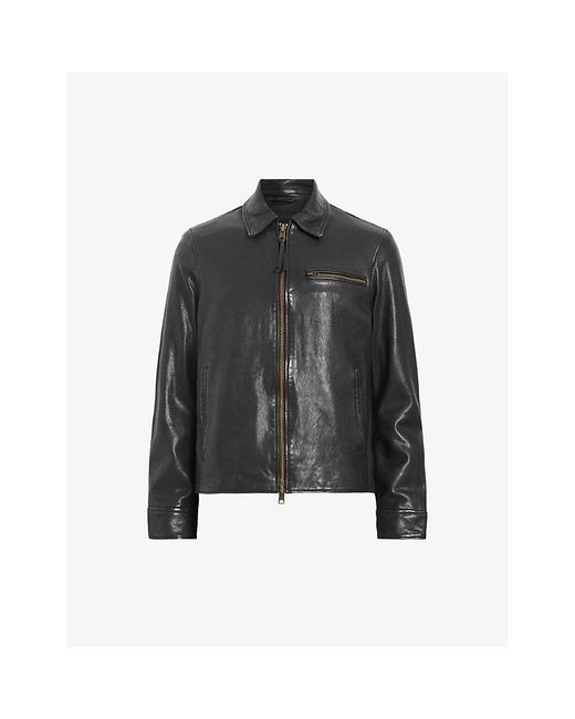 AllSaints Black Miller Regular-fit Leather Jacket for men