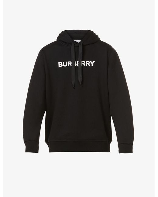 Burberry Ansdell Brand-print Cotton-jersey Hoody in Black for Men | Lyst