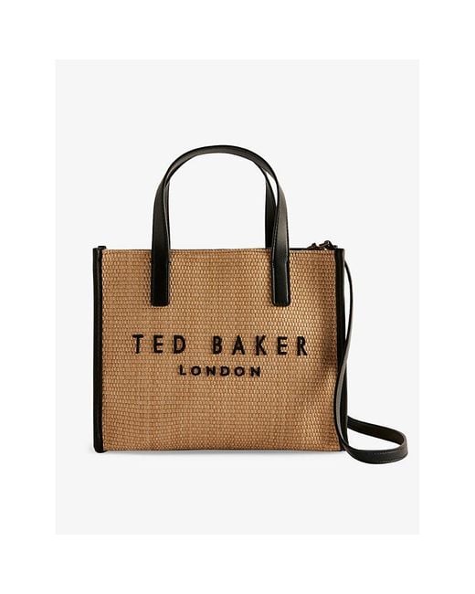 Ted Baker Brown Paolina Logo-embroidered Small Raffia Icon Bag