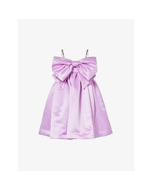 Nina Ricci Purple Bow-embellished Flared Satin Mini Dress