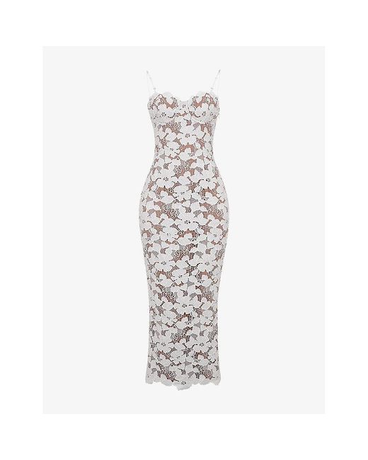 House Of Cb White Floral-Lace Woven Maxi Dress