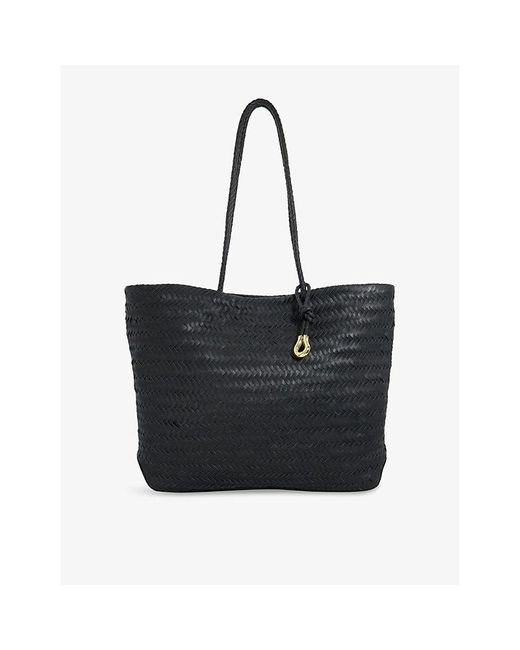 Dune Black Daxon Large Woven Leather Tote