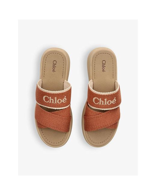 Chloé Brown Mila Logo-embellished Woven Wedge Sandals
