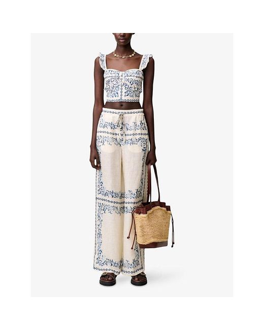 Claudie Pierlot White Ruffled Bustier Linen Top