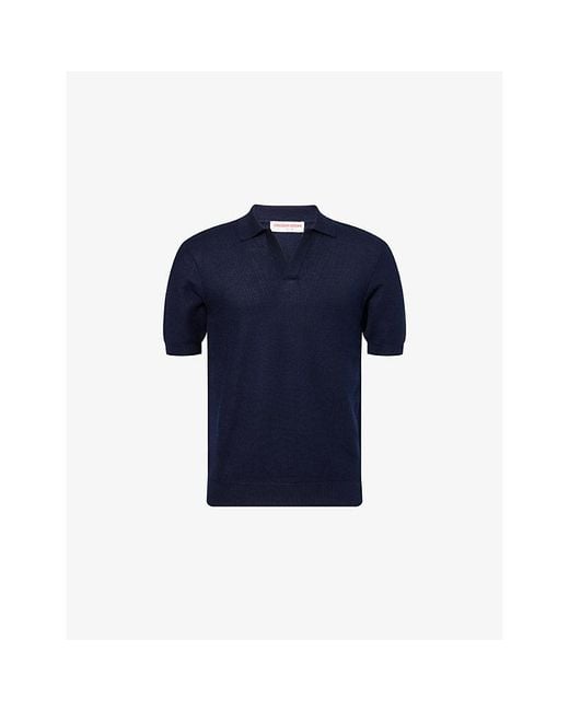 Orlebar Brown Blue Horton Short-Sleeve Knitted Polo Top for men