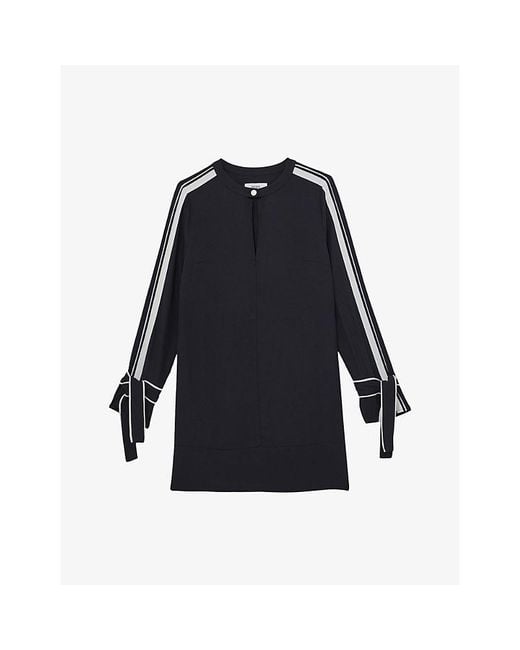 Reiss Blue Tammy Contrast-Tipped Woven Mini Dress