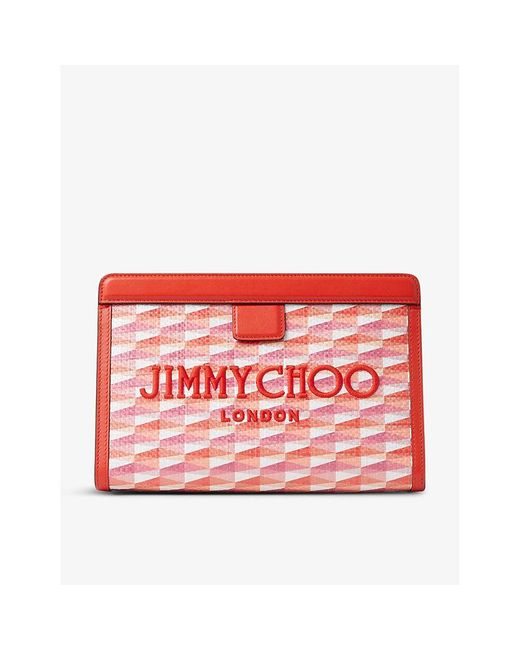 Jimmy Choo Red Avenue Canvas And Leather Pouch