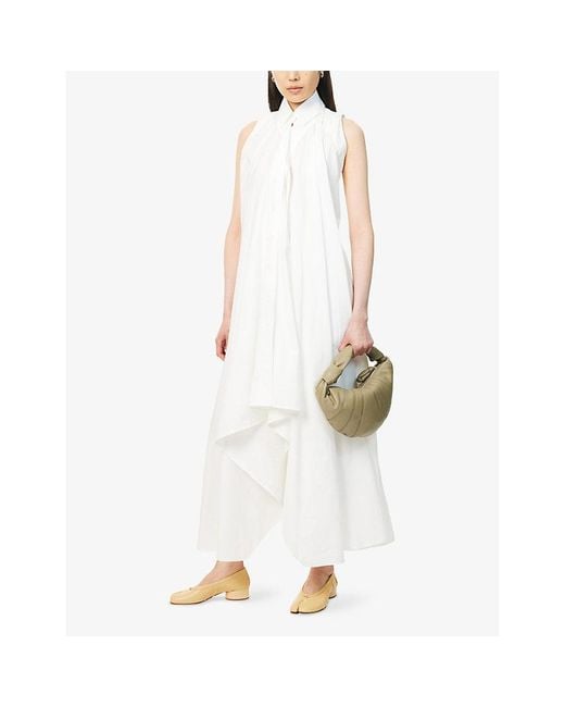 Marc Le Bihan White Sleeveless Trapeze Kimono Cotton-Poplin Maxi Dress