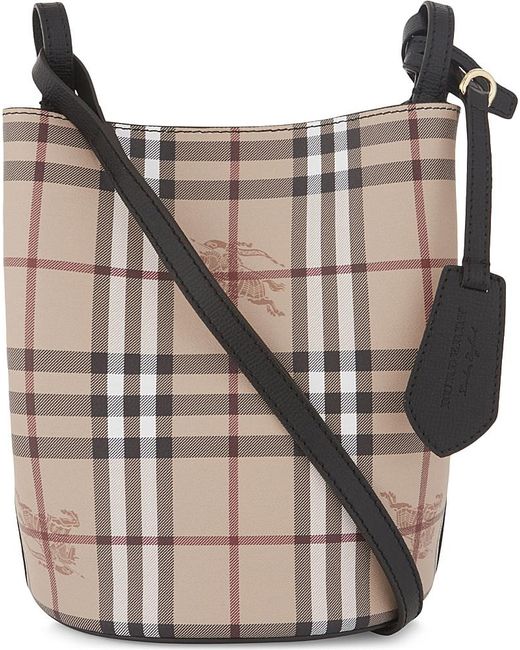 Burberry Black Lorne Haymarket Check Leather Bucket Bag
