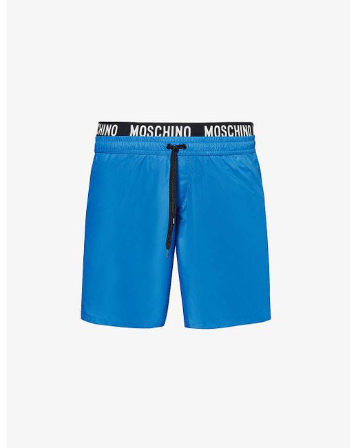 Moschino Blue Branded-waistband Slip-pocket Swim Shorts for men
