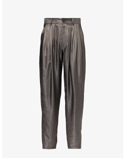 Giorgio Armani Gray Pleated Relaxed-fit Tapered-leg Relaxed-fit Woven-blend Trousers for men