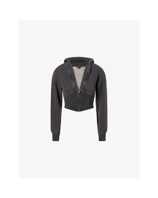 GOOD AMERICAN Black Jeanius Zip-Up Cotton Hoody