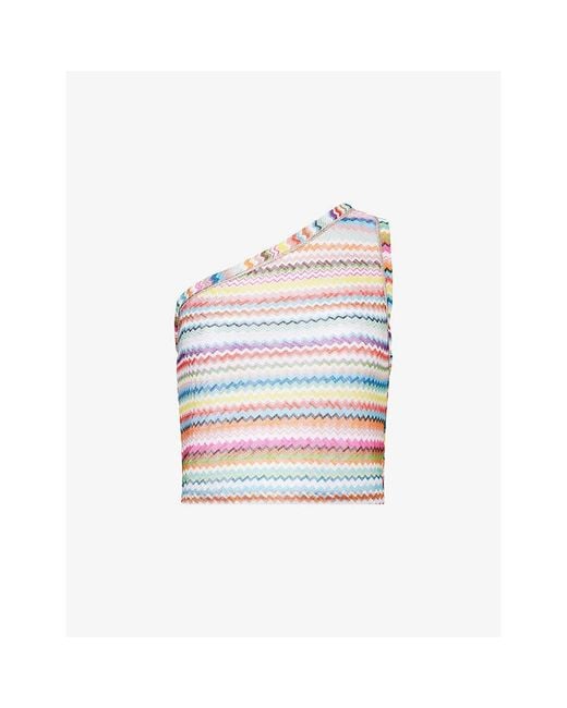 Missoni White Asymmetric Zig-Zag Knitted Top