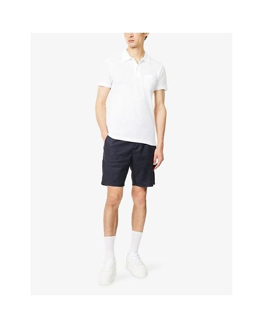 Arne Blue Tailored Darted Linen-Cotton Blend Shorts for men
