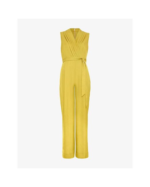 Phase Eight Yellow Petite Taylor Wrap Satin-Twill Jumpsuit