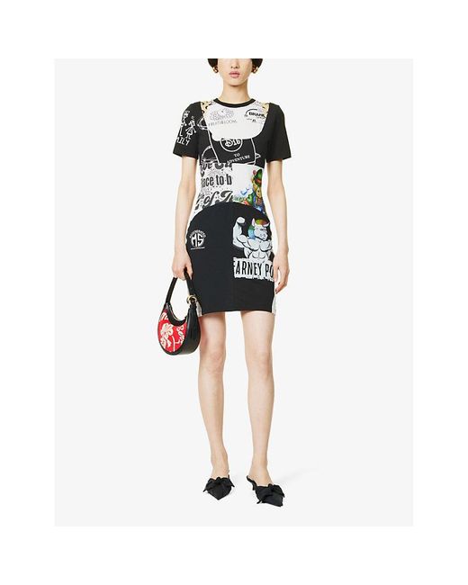 MARINE SERRE Black Regenerated Graphic-print Cotton-jersey Mini Dress