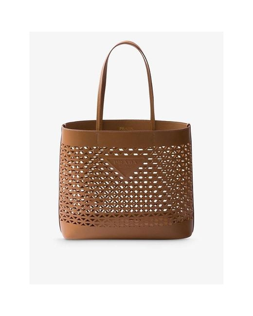 Prada Brown Perforated Large Leather Top-Handle Bag